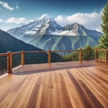 A roomy wooden deck with a stunning mountain view and great