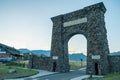 Roosevelt Arch and Yellowstone Forever Building in Gardiner Royalty Free Stock Photo