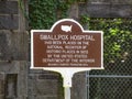Roosevelt Island, New York: Sign marking the ruins of the Renwick Smallpox Hospital