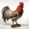 Realistic Rooster Taxidermy Sculpture On Wood Base