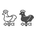 Rooster and arrow plank of wind direction line and solid icon, spring season concept. Vector graphics. Cock chicken and Royalty Free Stock Photo