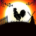 Rooster on background of morning sun Royalty Free Stock Photo