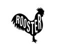 Rooster black silhouette with lettering. Rooster symbol. Cock bird silhouette. Farm bird icon isolated on white Royalty Free Stock Photo