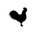 Rooster black silhouette. Rooster symbol. Cock bird silhouette. Farm bird icon isolated on white background. Royalty Free Stock Photo