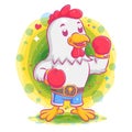 Rooster boxer wearing boxing championship belt