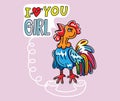 Rooster call You girl Cartoon, sign and symbol illustration design Royalty Free Stock Photo