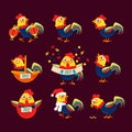 Rooster Cartoon Character Set With A Representing Chinese Zodiac Symbol Of New Year 2017