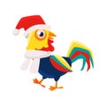 Rooster Cartoon Character Wearing Hat And Scarf ,Cock Representing Chinese Zodiac Symbol Of New Year 2017