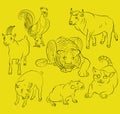 Rooster, cat, pig, rat, goat, tiger and ox