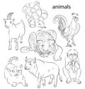 Rooster, cat, snake, monkey, goat, tiger and ox Royalty Free Stock Photo