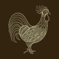 Rooster, Chicken, domestic farmer Bird for Coloring pages, zentangle illustration for adult anti stress Coloring books or tattoos Royalty Free Stock Photo