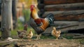 Rooster and chicken family on the farm. Royalty Free Stock Photo