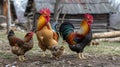 Rooster and chicken family on the farm. Royalty Free Stock Photo