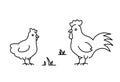 Rooster and chicken linear illustration