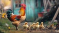 Rooster and Chickens. Free Range Cock and Hens. Royalty Free Stock Photo