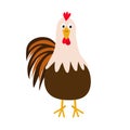 Rooster bird. Cute cartoon funny character with big feather tail. Baby farm animal collection. 2017 New Year symbol Cinese ca