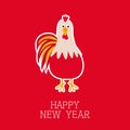 Rooster bird. 2017 Happy New Year symbol Chinese calendar. Cute cartoon funny character with big feather tail. Baby farm anim Royalty Free Stock Photo