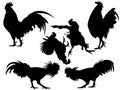 Rooster chicken silhouette set