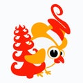 Rooster, cockerel, chicken a logo symbol 2017 on the Chinese calendar. The silhouette is orange, red two colors the