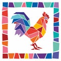 A rooster of colored pieces. Stylization of folk art