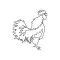 Rooster crowing one line art. Continuous line drawing of poultry, domestic animal.