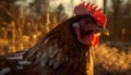 Rooster crows at dawn in rural farm generated by AI