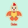 Rooster, cute chicken, cartoon chick, hen. Symbol of the Chinese