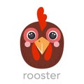 Rooster Cute portrait with name text smiley head cartoon round shape animal face, isolated bird vector icon illustration Royalty Free Stock Photo