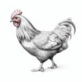 Realistic White And Gray Rooster Standing On White Background