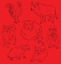 Rooster, dog, pig, rat, monkey, tiger and ox Royalty Free Stock Photo