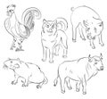 Rooster, dog, pig, rat and ox Royalty Free Stock Photo