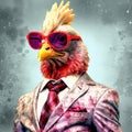 Cool Chicken: Aggressive Digital Illustration Of A Rooster In A Suit