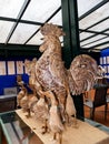 Rooster and duck statues in Tropical Garden at Monte above Funchal Madeira