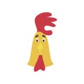 Rooster face in cartoon style for children.