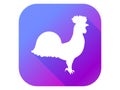 Rooster flat icon with long shadow. Chicken on a gradient background. Vector