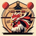 Rooster head. Chinese zodiac symbol. Vector illustration in retro style generative AI