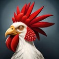 Rooster head, comb or crest with black background. Generative AI.