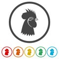 Rooster head logo ring icon, color set Royalty Free Stock Photo