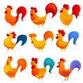 Rooster icons set, cartoon style