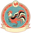 Rooster label on old paper