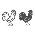 Rooster line and solid icon, Farm animals concept, chicken sign on white background, standing cock silhouette icon in