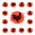 Rooster logo vector cute cartoon illustration new year 2017 badges bird symbol farm animal hen cockerel chinese Royalty Free Stock Photo
