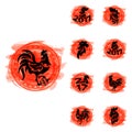 Rooster logo vector cute cartoon illustration new year 2017 badges bird symbol farm animal hen cockerel chinese Royalty Free Stock Photo