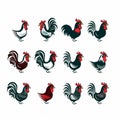 Rooster Logo Icons Vector Set - Black And Red Silhouettes Royalty Free Stock Photo