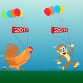 rooster and monkey. Vector illustration. new Year 2017