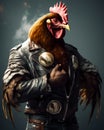 Rooster muscular gang in black leather jacket, and Accessories