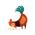 Rooster Pecking Grain in the Yard Vector Illustration