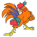 Rooster practicing martial karate. doodle icon image