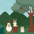 Rooster, rabbit and beaver cute animals cartoons