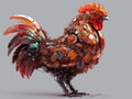 Rooster robot. Cyber bird. AI generative